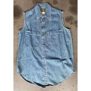 VTG Womens Sz Small EDC Espirit De Corp Sleeveless Blue Denim Blouse Button Up